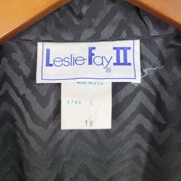 Vintage 80s Power Suit Jacket Dress Size 14 16 Evening Career Black Satin Blazer - Picture 6 of 7